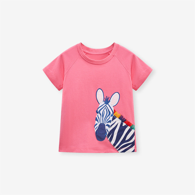 Kids Breathable Cotton Zebra Print Short Sleeve T-shirt