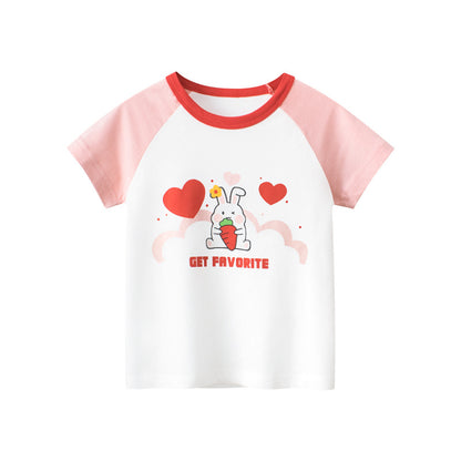 Short sleeve T-shirt matching round neck with open rabbit love