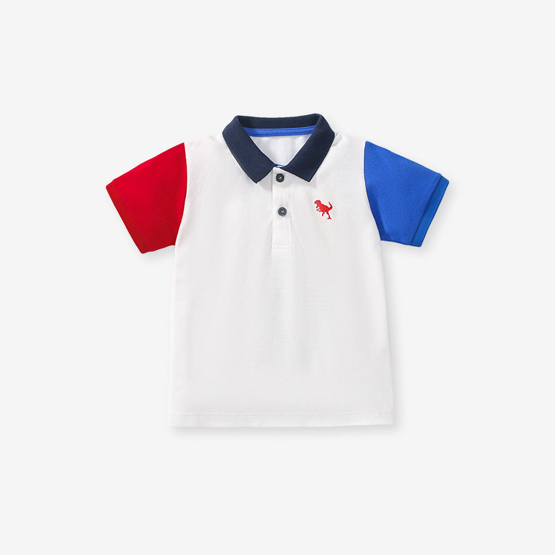 Short-sleeved children's polo shirt in matching breathable cotton