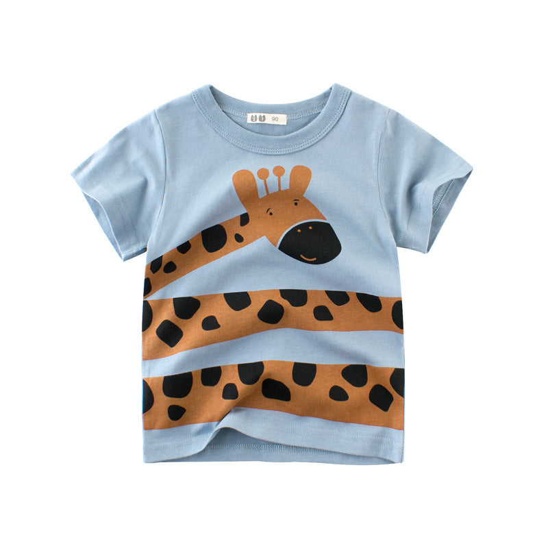 Round neck short sleeve T-shirt with cartoon animals