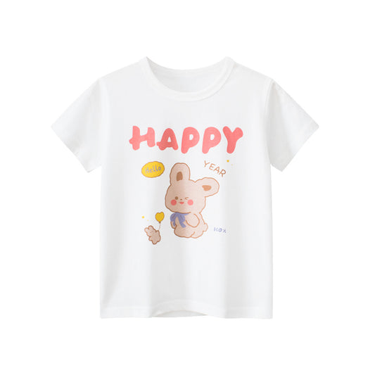 T-shirt a maniche corte girocollo con orso bianco cartone animato