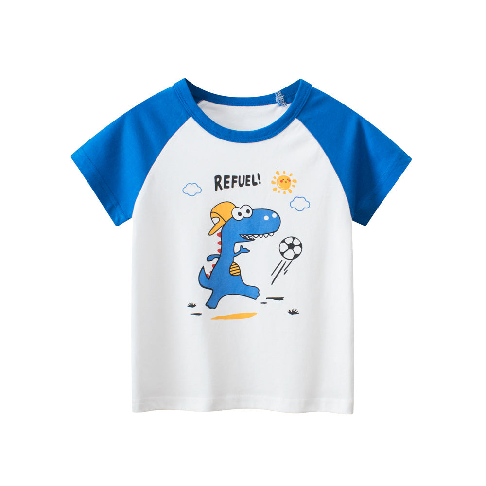 T-shirt a maniche corte color block con dinosauro dei cartoni animati