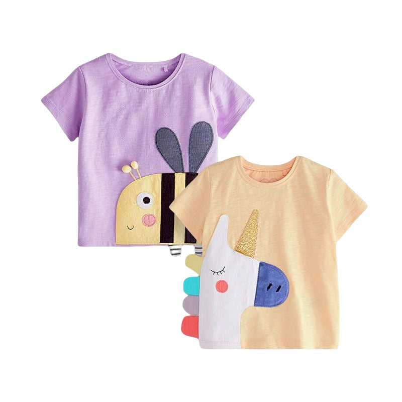 Girls sweat-absorbent cartoon cotton round neck short-sleeved T-shirt