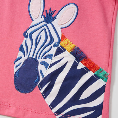 Kids Breathable Cotton Zebra Print Short Sleeve T-shirt