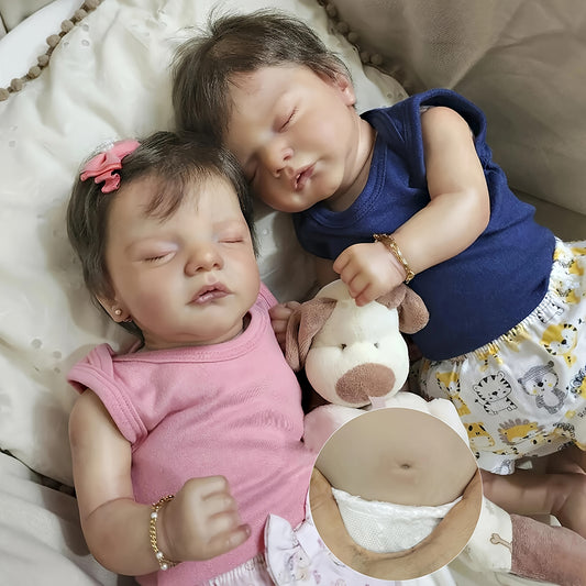 18 inch Twin Reborn Dolls with Closed Eyes and Hair-Sam