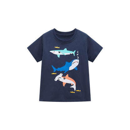 Boys Cartoon Shark Short Sleeve T-Shirt