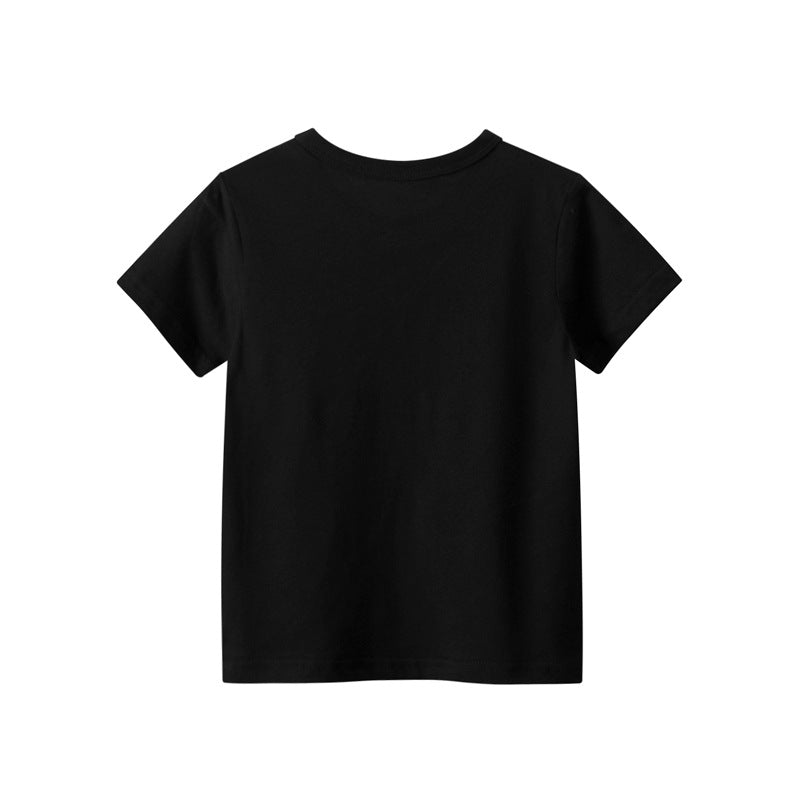 Crew-neck short-sleeved T-shirt with black kitten