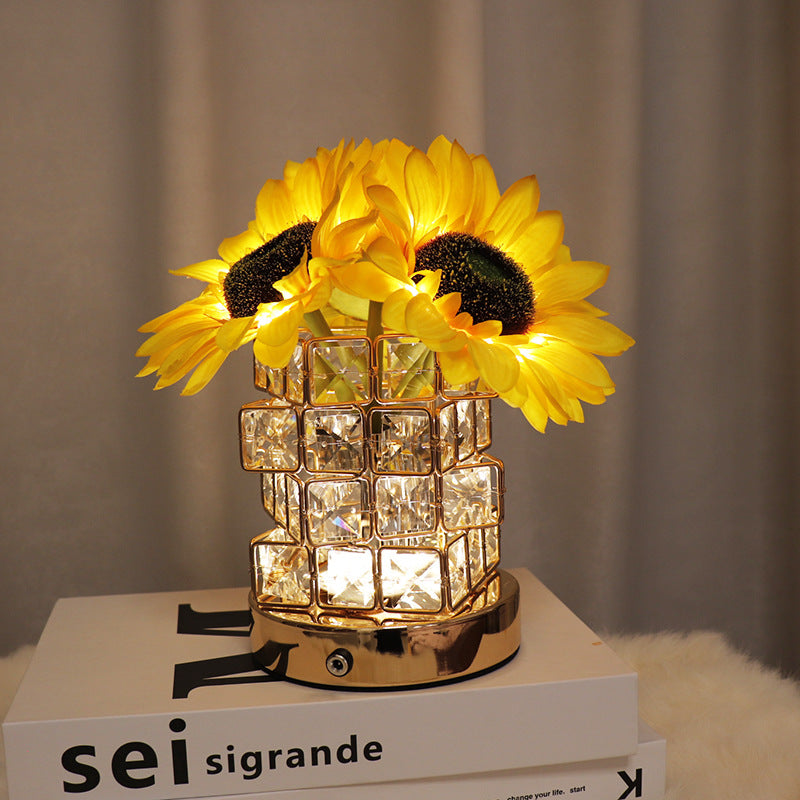 Creative Sunflower Crystal Rubik's Cube Three-Color Dimmable LED Night Light