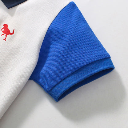 Short-sleeved children's polo shirt in matching breathable cotton