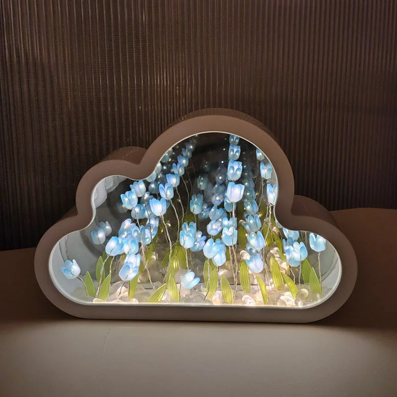 Mirror night light with 20 tulips cloud sea of flowers