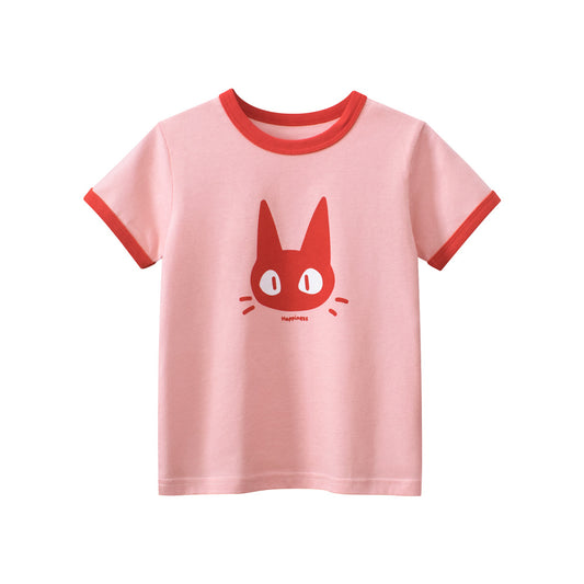 Cartoon cat head printed cotton short-sleeved T-shirt