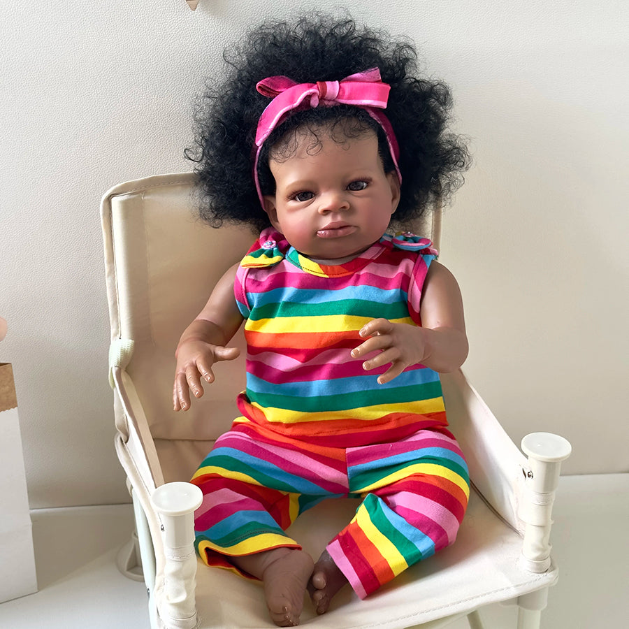 20 Inches Open Eyes Dark Skin Curly Hair Reborn Doll-Lanny