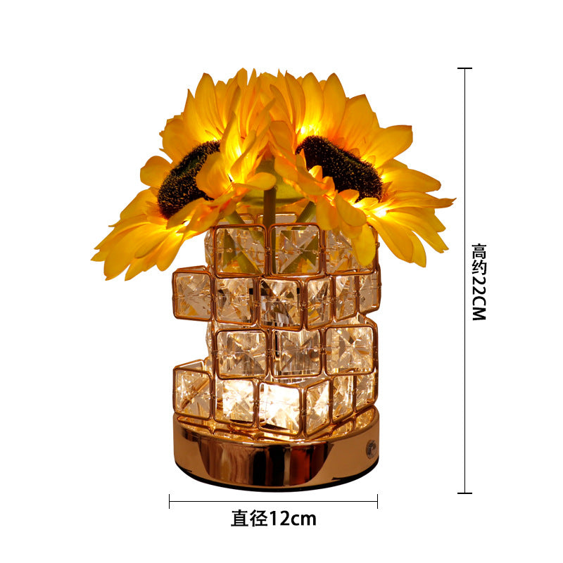 Creative Sunflower Crystal Rubik's Cube Three-Color Dimmable LED Night Light