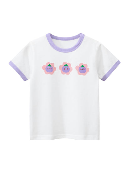 Color-matched short-sleeved T-shirt with floral crew neck