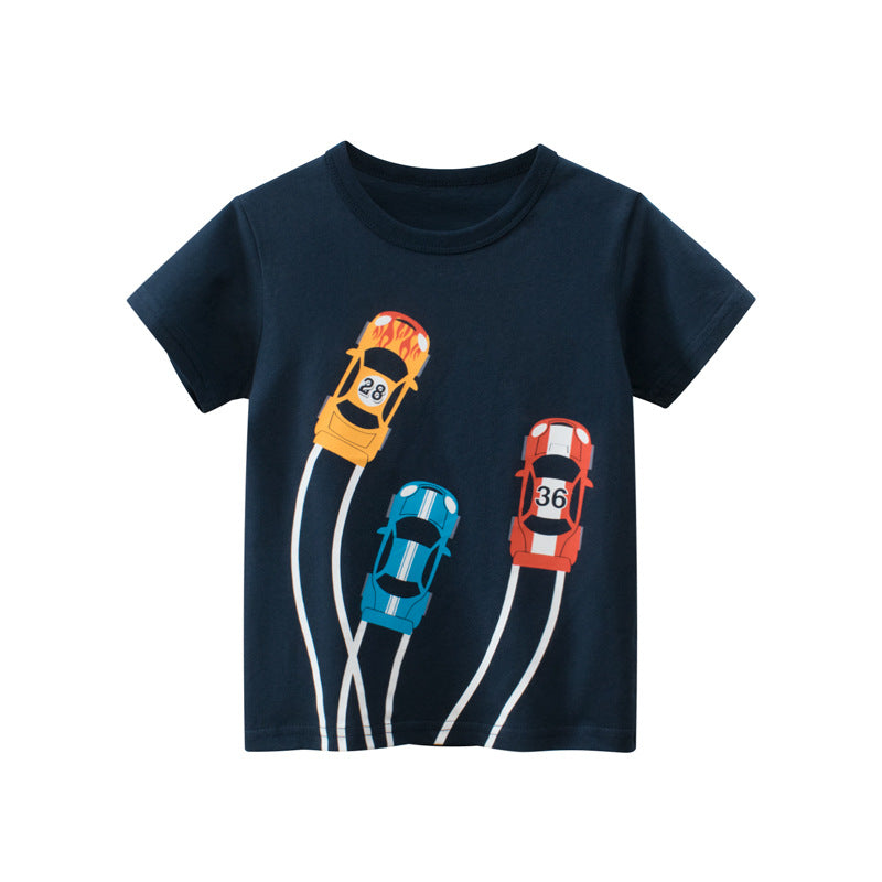 Short-sleeved T-shirt with car print