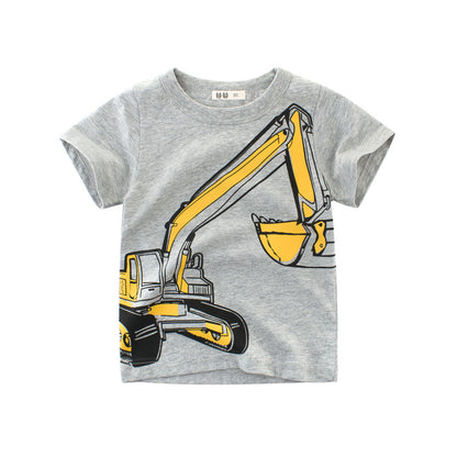 Short-sleeved T-shirt with gray Cartoon Excavator print