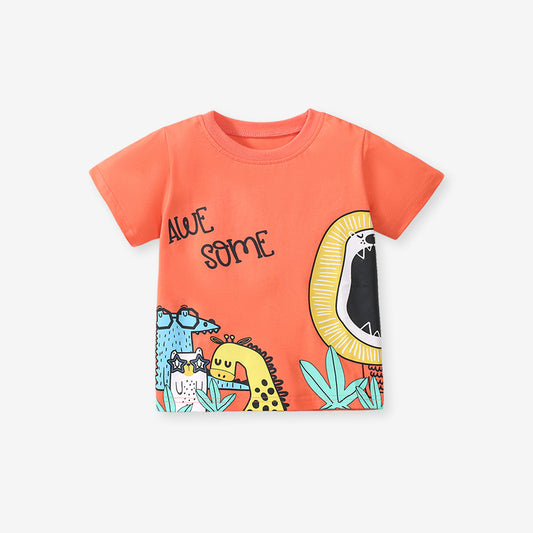 Girls Cartoon Cotton Round Neck Short Sleeve T-shirt