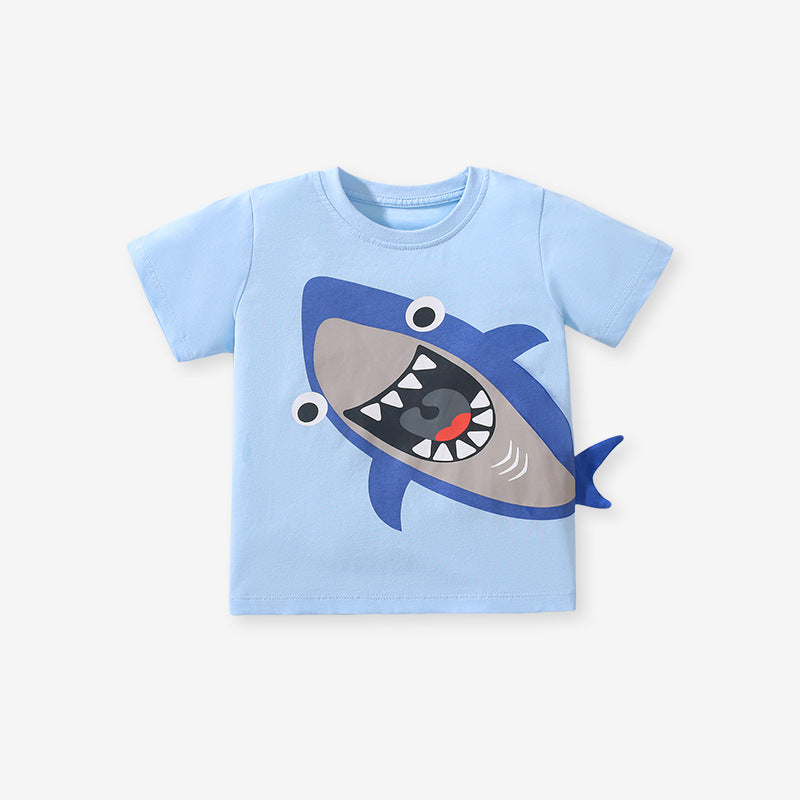 T-shirt da bambino in cotone con stampa squalo