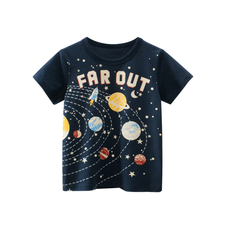 Short-sleeved crew-neck T-shirt with space motif