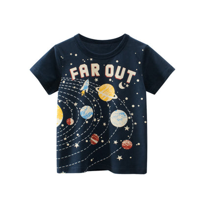 Short-sleeved crew-neck T-shirt with space motif