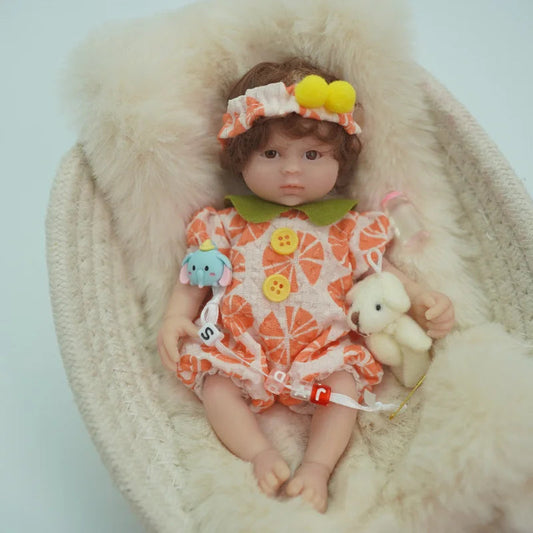 6 inches Open Eyes Short Hair Mini Full Silicone Reborn Doll Girl