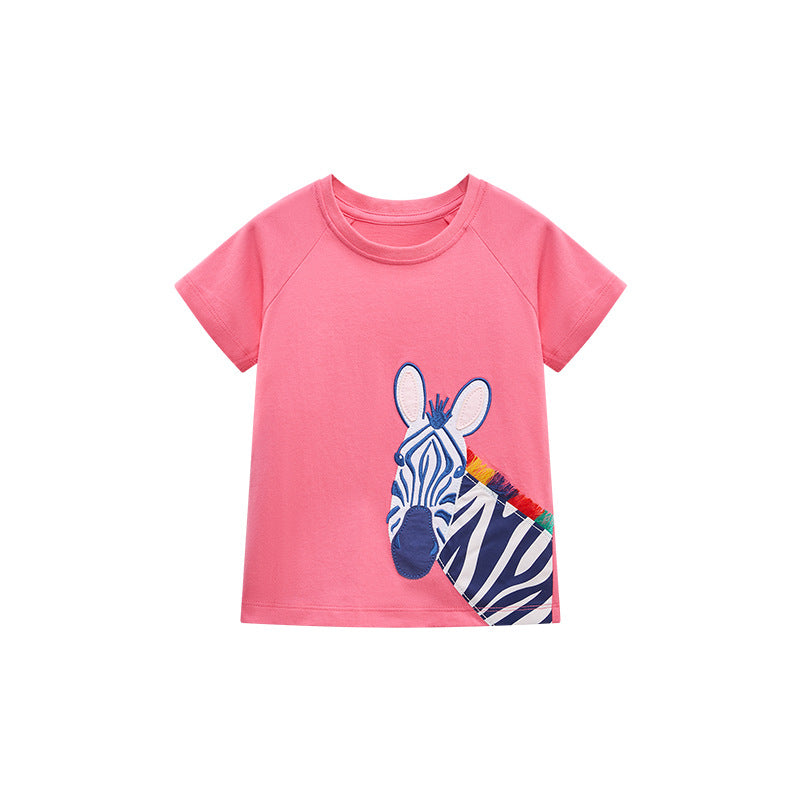 Kids Breathable Cotton Zebra Print Short Sleeve T-shirt