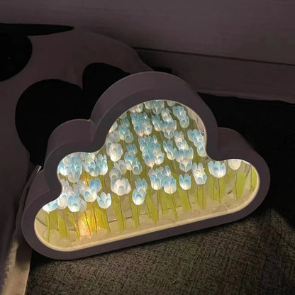 Mirror night light with 20 tulips cloud sea of flowers