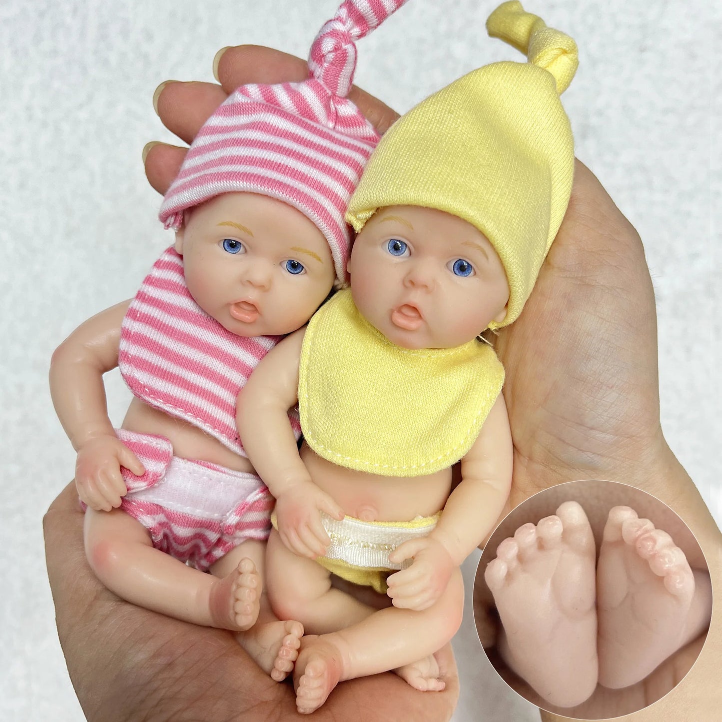 6 inches Open Eyes Full Silicone Mini Reborn Doll Twins