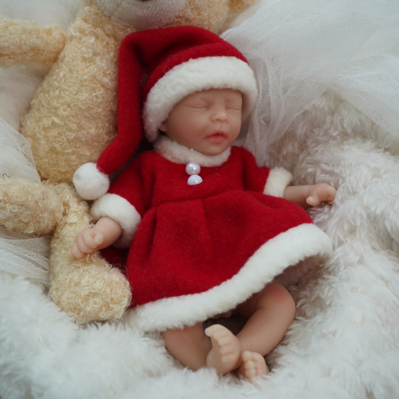 6 Inch Closed Eyes Mini Reborn Dolls with Christmas Clothes-Darren