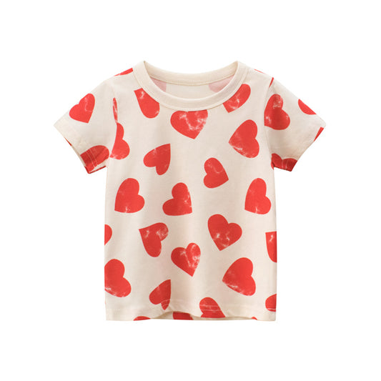 T-shirt a maniche corte con girocollo e stampa a cuore