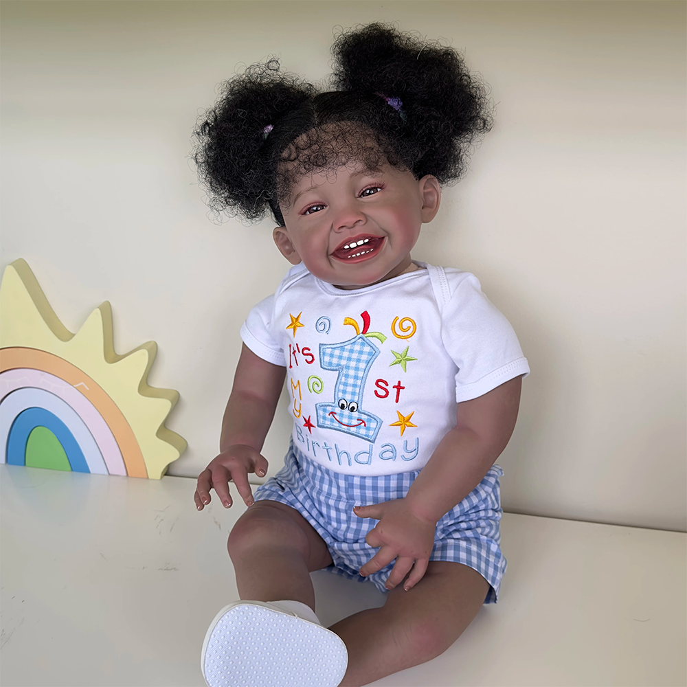 Ella African American Reborn Doll with 60cm Smile and Cloth Body-Mila