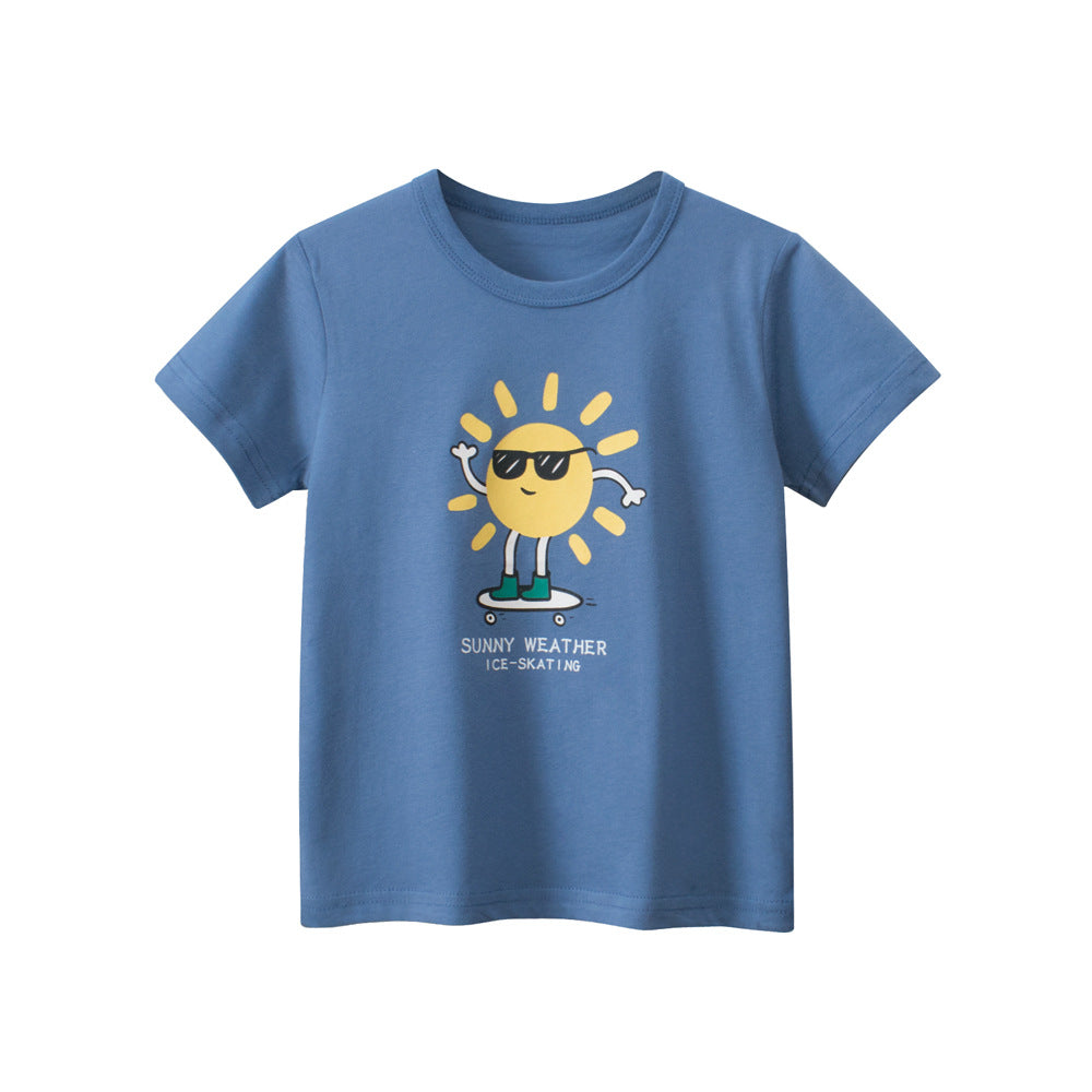 T-shirt blu a maniche corte da bambino con stampa sole