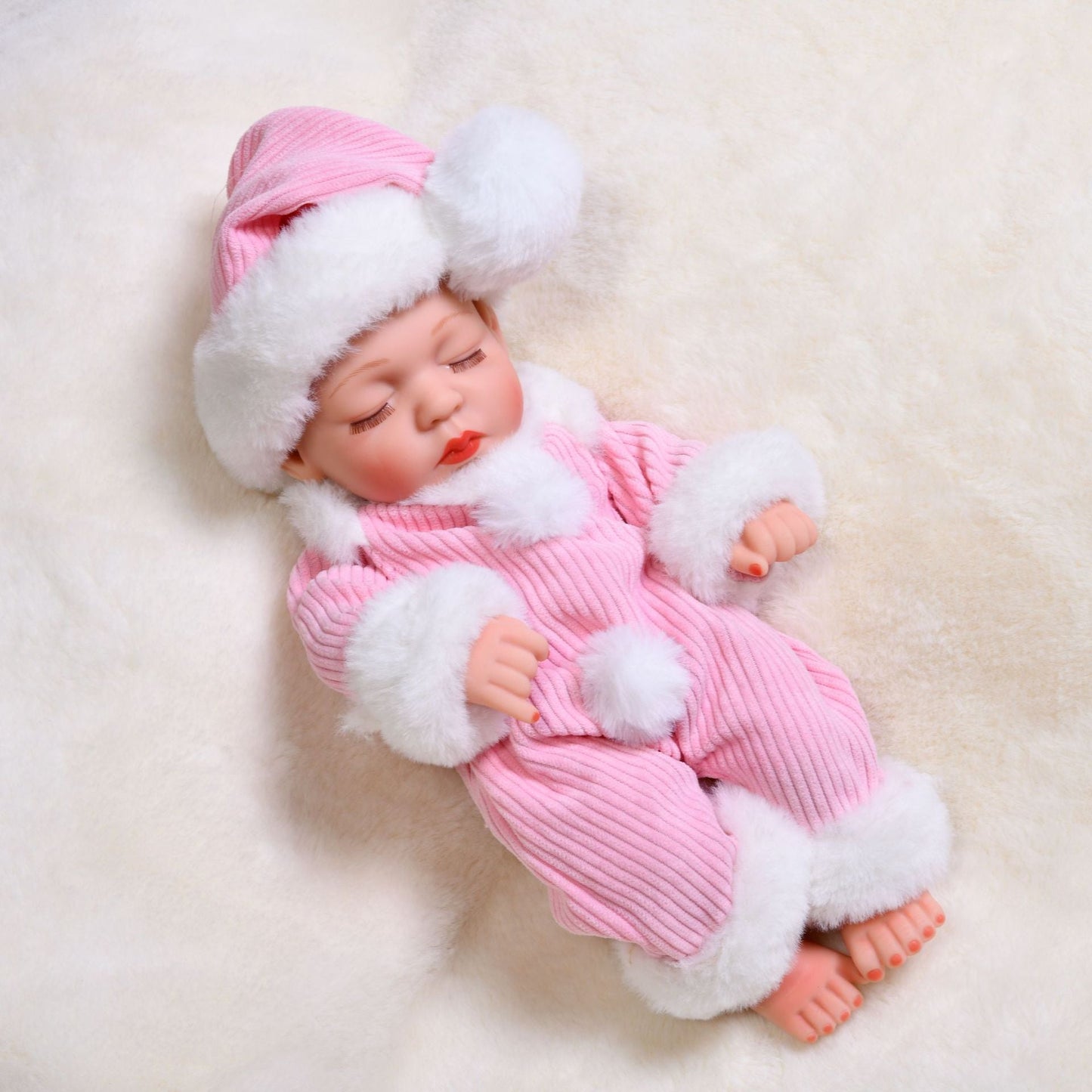 12 Inch 30cm Mini Bed Reborn Doll Girls With Pink Cloth