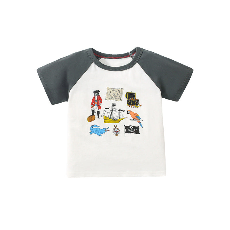 Color Block Printed Short Sleeve T-Shirt for Kids