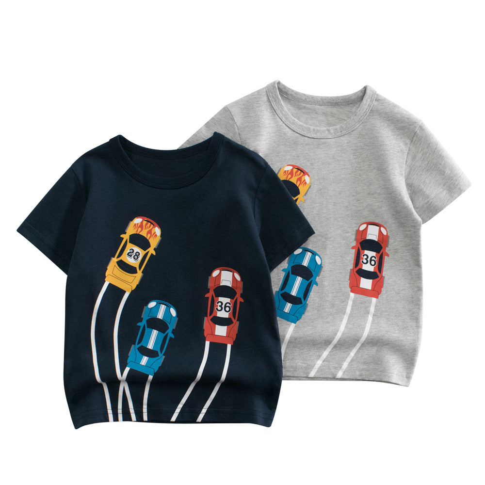 Short-sleeved T-shirt with car print