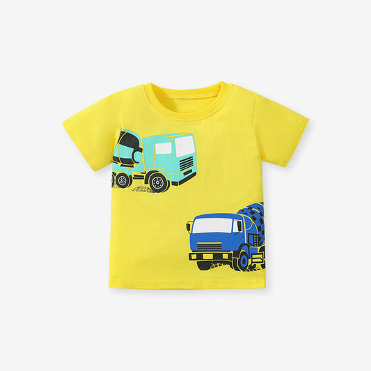 T-shirt da ragazzo a maniche corte in puro cotone Cartoon car