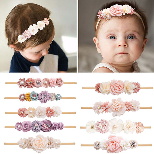 Pastoral headband for children in elastic nylon with flower (Shipping within 24 hours)