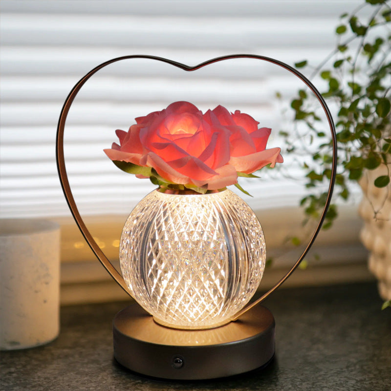 Portable LED night light with three-color creative dimming Rose