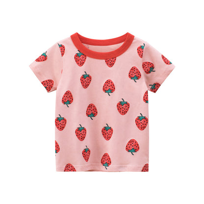 Strawberry pink short-sleeved crew-neck t-shirt