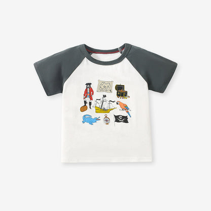 Color Block Printed Short Sleeve T-Shirt for Kids