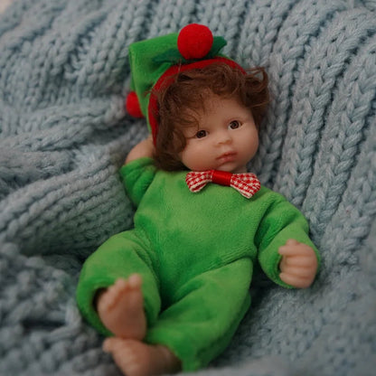 6 inches Open Eyes Short Hair Mini Full Silicone Reborn Doll In Christmas Clothes