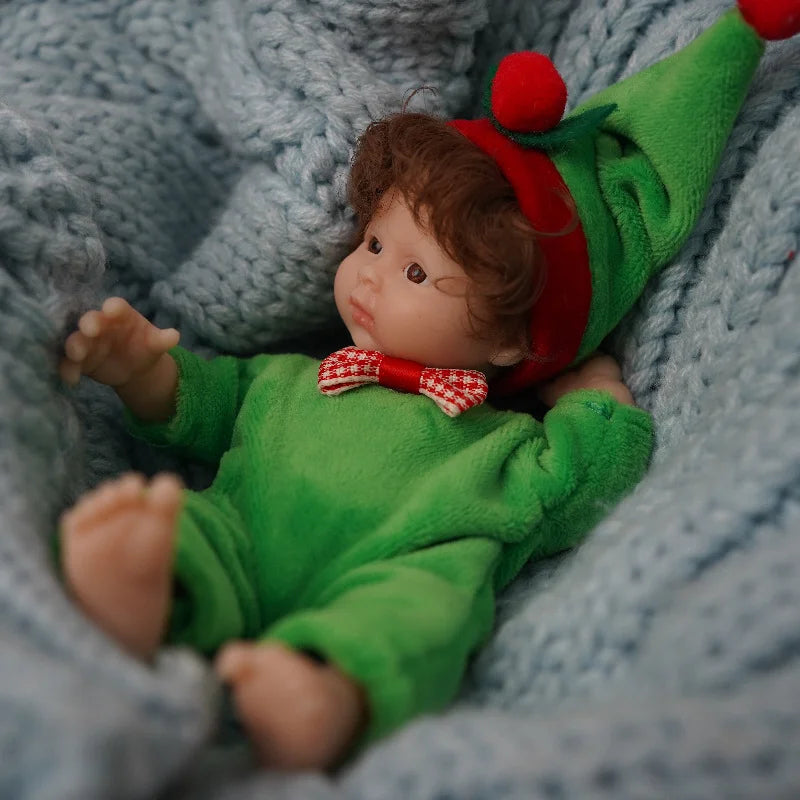 6 inches Open Eyes Short Hair Mini Full Silicone Reborn Doll In Christmas Clothes