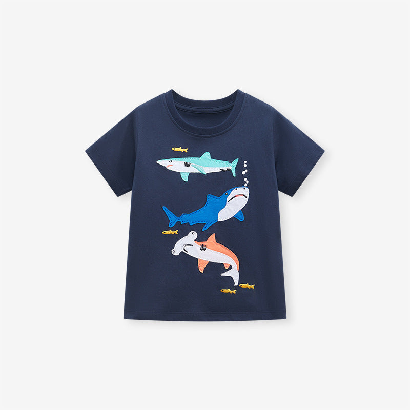 Boys Cartoon Shark Short Sleeve T-Shirt