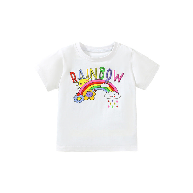 New rainbow style printed children's short sleeve t-shirt