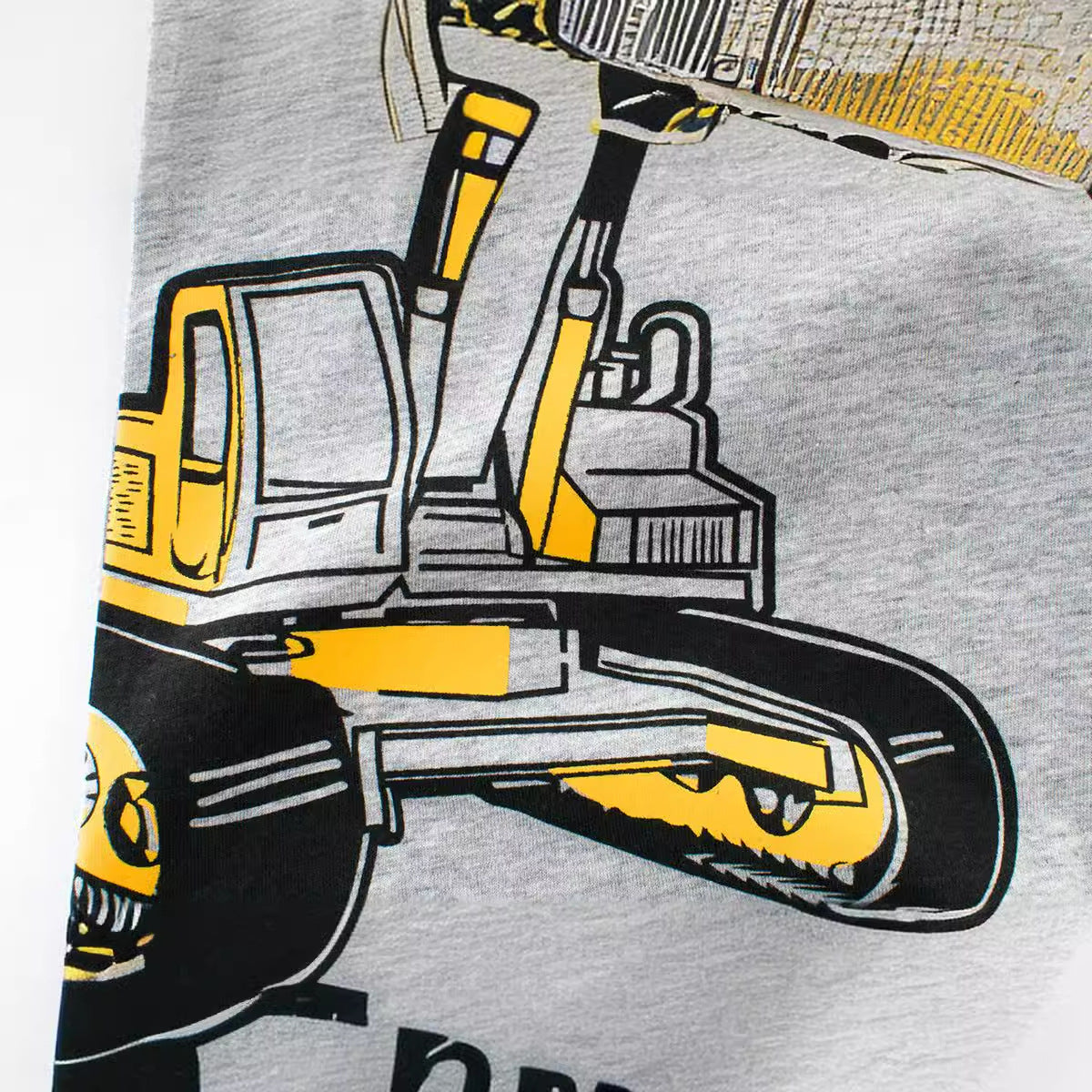 Short-sleeved T-shirt with gray Cartoon Excavator print