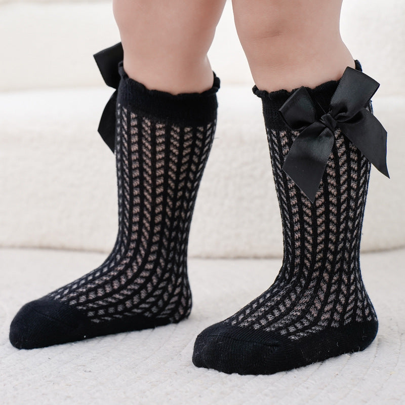 Thigh High Mesh Socks With Large Bow For Children