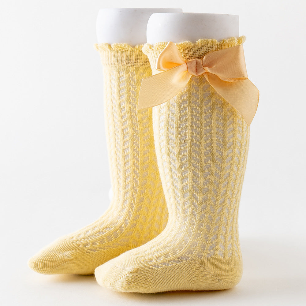 Thigh High Mesh Socks With Large Bow For Children