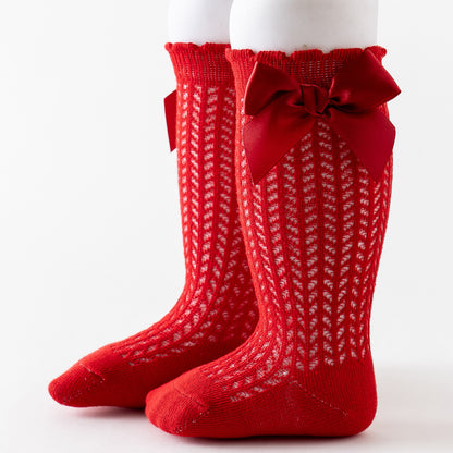 Thigh High Mesh Socks With Large Bow For Children