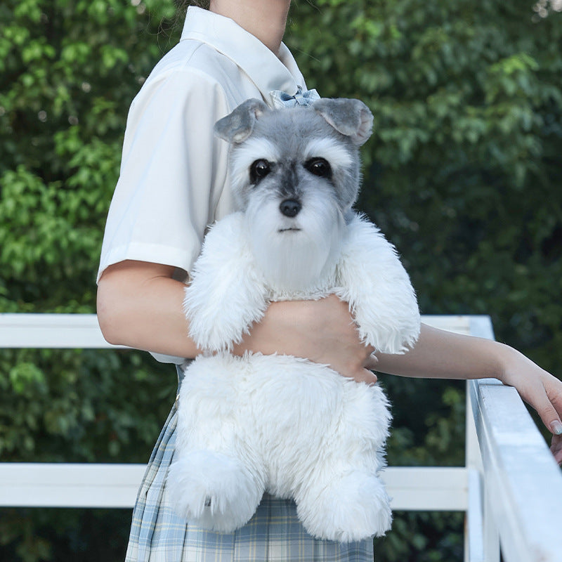 Adorable Handmade Lifelike Plush Schnauzer Puppy Backpack