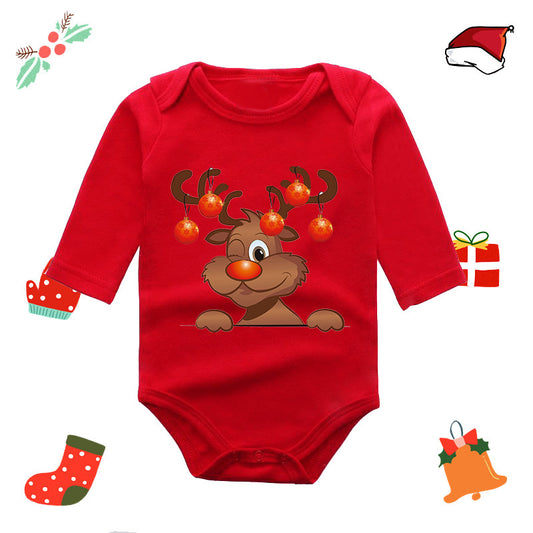 Red Long Sleeve Christmas Reindeer Print Jumpsuit for 20-22 Inch Reborn Dolls